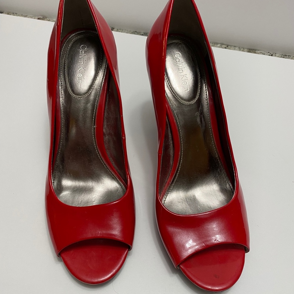 Calvin Klein Red Peep Toe Pump